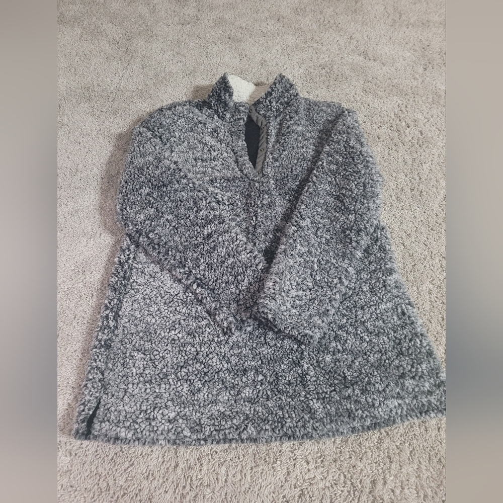 Marleylilly Sherpa Pullover Gray Snap Fleece Jacket Size L/XL